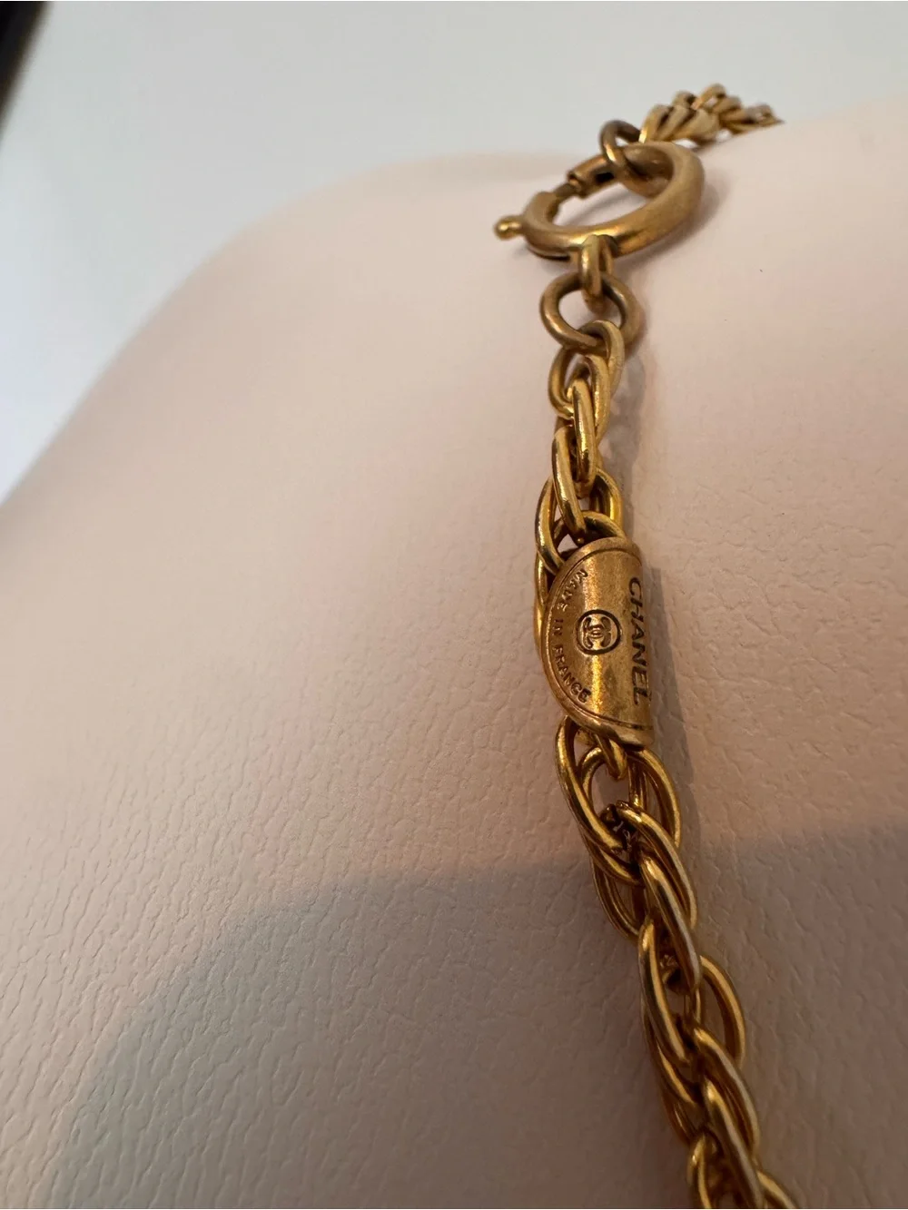 CHANEL Gold-Tone CC Logo Necklace with Clear Crystals
